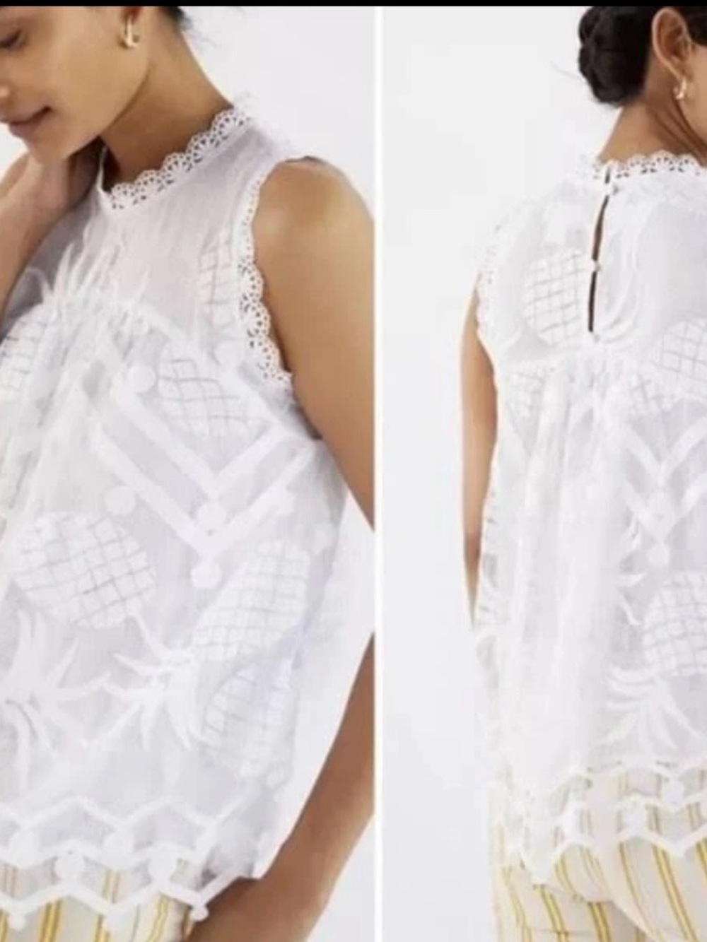 Anthropologie White Lace-Trim Eyelet Camisole